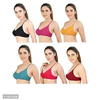 Stylish Multicoloured Cotton Blend Solid Bras For Women Pack of 6-thumb0