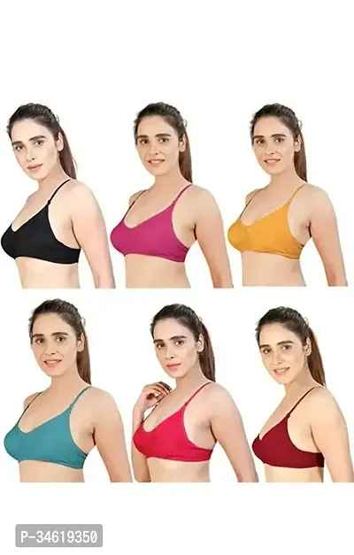 Stylish Multicoloured Cotton Blend Solid Bras For Women Pack of 6-thumb0