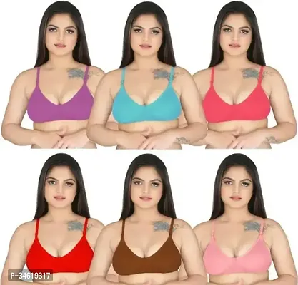 Stylish Multicoloured Cotton Blend Solid Bras For Women Pack of 6-thumb0