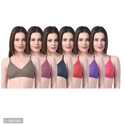 Stylish Multicoloured Cotton Blend Solid Bras For Women Pack of 6-thumb0