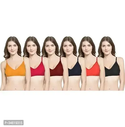 Stylish Multicoloured Cotton Blend Solid Bras For Women Pack of 6-thumb0