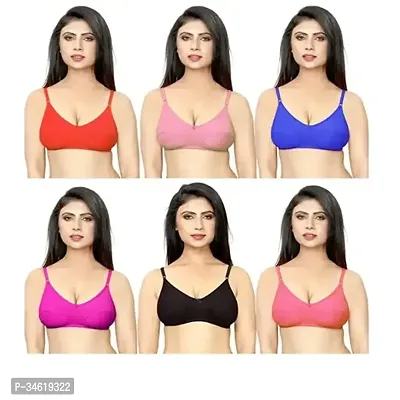 Stylish Multicoloured Cotton Blend Solid Bras For Women Pack of 6-thumb0