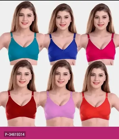 Stylish Multicoloured Cotton Blend Solid Bras For Women Pack of 6-thumb0