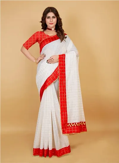 Chanderi Cotton Checked Sarees with Blouse piece
