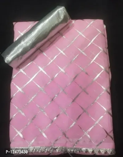 Box foil print pink colour sarees and sliver blouse