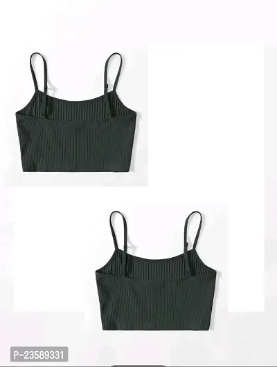 Black Rib Knit Fitted Crop Top Spaghetti Top Pack Of 2