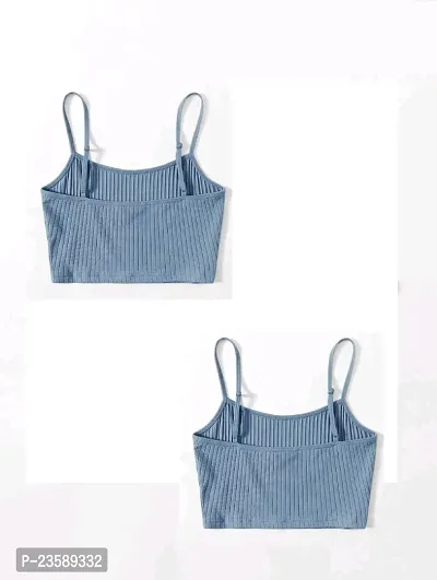 Grey Rib Knit Fitted Crop Top Spaghetti Top Pack Of 2