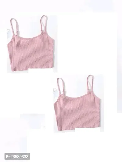 Pink Rib Knit Fitted Crop Top Spaghetti Top Pack Of 2
