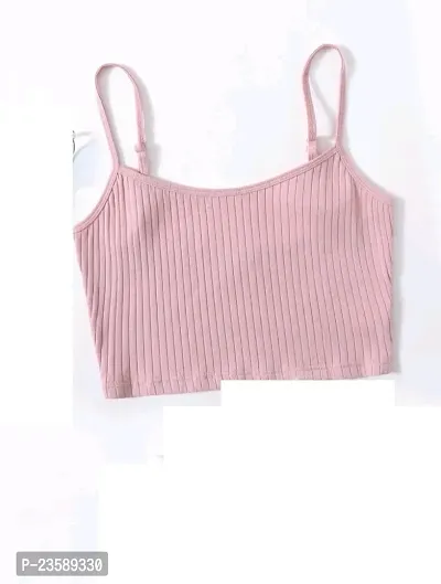 Pink Rib Knit Fitted Crop Top Spaghetti Top