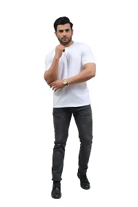 Fabulous White Cotton Solid Round Neck Tees For Men-thumb2