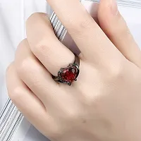 AJS Rings for Women and Girls | Fashion Finger Ring | Red Crystal Stone Studded Rings | Black Gun Plated Ring | Heart Shaped Ring for Women | Accessories Jewellery for Women-thumb3