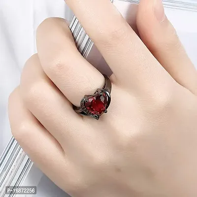 AJS Rings for Women and Girls | Fashion Finger Ring | Red Crystal Stone Studded Rings | Black Gun Plated Ring | Heart Shaped Ring for Women | Accessories Jewellery for Women-thumb4