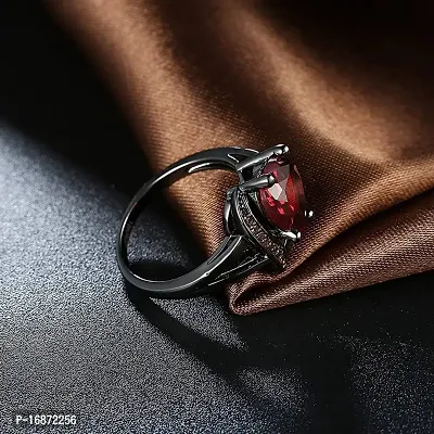 AJS Rings for Women and Girls | Fashion Finger Ring | Red Crystal Stone Studded Rings | Black Gun Plated Ring | Heart Shaped Ring for Women | Accessories Jewellery for Women-thumb5