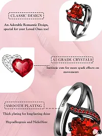 AJS Rings for Women and Girls | Fashion Finger Ring | Red Crystal Stone Studded Rings | Black Gun Plated Ring | Heart Shaped Ring for Women | Accessories Jewellery for Women-thumb1