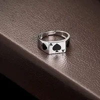 AJS Silver Black Ace Ring For Him, Adjustable | Rings for Men and Boys-thumb2