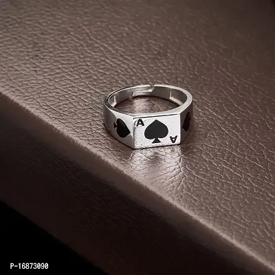 AJS Silver Black Ace Ring For Him, Adjustable | Rings for Men and Boys-thumb3