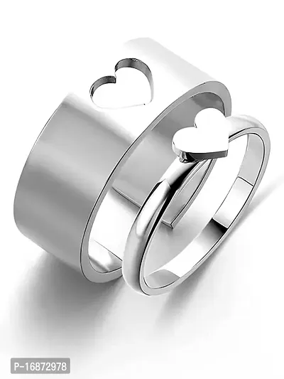 AJS Stunning Valentine Gift Silver Heart Shape Couple Ring Matching Wrap Finger Ring