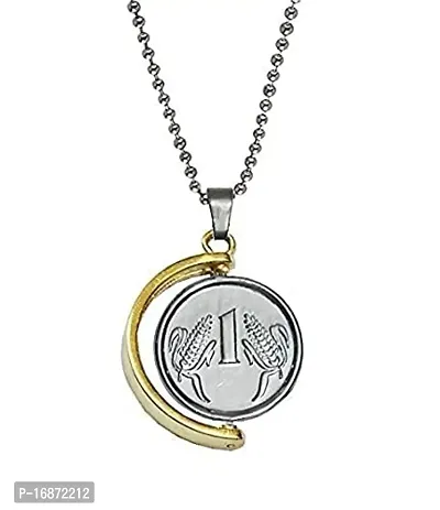 AJS Unisex Metal Fancy  Stylish Solid Golden Plated One Rupees Coin/Sikka Locket Pendant Necklace With Chain, Standard - Set of 2-thumb3