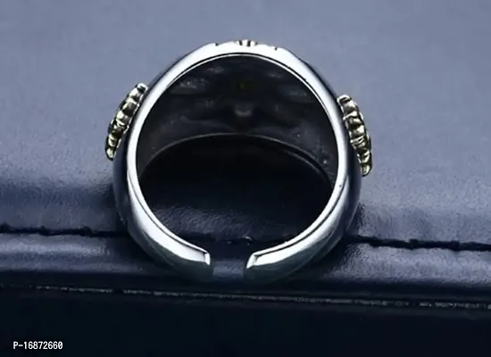 AJS Silver Tiger Head Ring Adjustable Silver Men's Ring, Wild Tiger Ring 40-thumb3