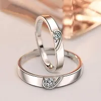 AJS Corner Crystal Heart Design Silver Ring Couple Ring for Women and Girls Adjustable Women Artificial Jewellery Valentine Ring Stainless Steel Ring-thumb2