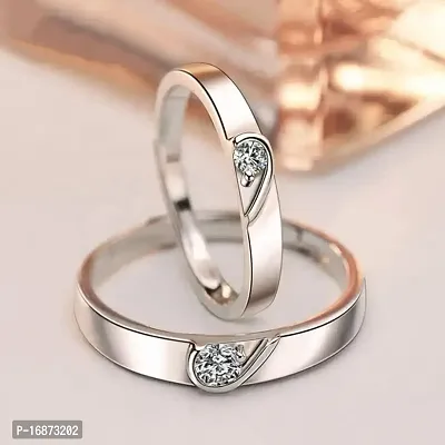 AJS Corner Crystal Heart Design Silver Ring Couple Ring for Women and Girls Adjustable Women Artificial Jewellery Valentine Ring Stainless Steel Ring-thumb3