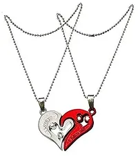 AJS Unisex Red Silver Stainless Steel Heart Locket Pendant-thumb1