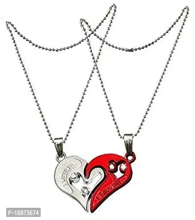 AJS Unisex Red Silver Stainless Steel Heart Locket Pendant-thumb2