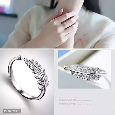 AJS Leaf Ring for Women and Girls 316 Stainless Steel Jewelry Gift Comfort Fit | Fashionable Ring For Girls | Perfect Gift For Valentine's Day, Anniversary (Pack of 1-Leaf Silver Ring)-thumb2