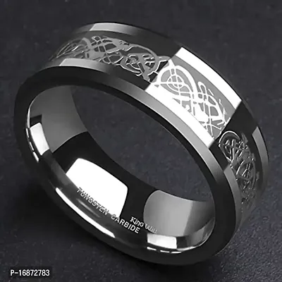 AJS Ring Men's Shine Rings Wedding Bands Ring for Men, Boy and women Grade 316 Stainless Steel Jewelry Gift Comfort Fit(BLACK-SILVER Dragon Ring_19)-thumb2