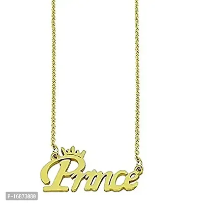 AJS Golden Color Fancy  Stylish Trending Valentine's Day Special Metal Stainless Steel Prince Name Letter Locket Pendant Necklace With Chain For Men's And Boy's Gift Jewellery Set