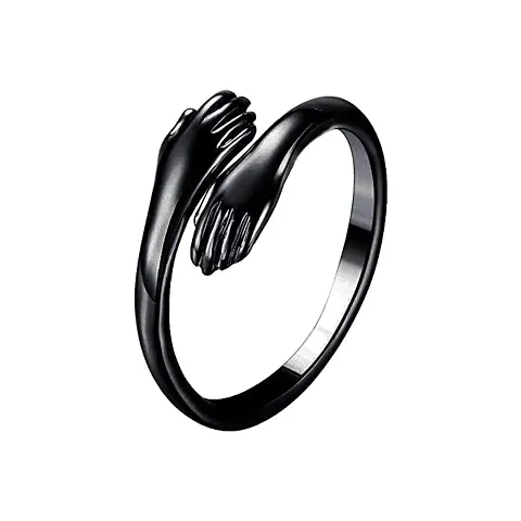 AJS Trendy Couple Ring For Women Closed Hand Ring For Girls Women Hug Ring Adjustable Ring For Women Girls Couple Ring - Black