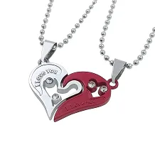 AJS Unisex Red Silver Stainless Steel Heart Locket Pendant-thumb3