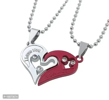 AJS Unisex Red Silver Stainless Steel Heart Locket Pendant-thumb4