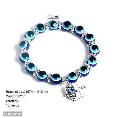 AJS Evil Eye Blue Beaded Hamsa Charm Stretch Bracelet Hand of Fatima Turkish Evil Eye Lucky Bracelet for Protection and Blessing-thumb2