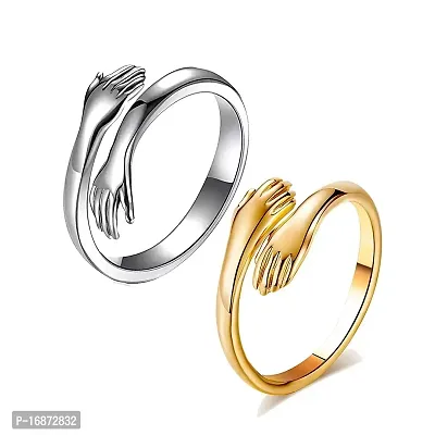 AJS Exclusive Lovable Stainless Steel Hug Ring For Women Girls Valentine Ring Couple Ring For Women Girls Boys Pack of 2 Fashion Jewellery-thumb0