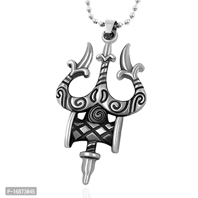 AJS Oxidized Silver Damaru Trishul Locket Pendant for Men and Women