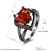 AJS Rings for Women and Girls | Fashion Finger Ring | Red Crystal Stone Studded Rings | Black Gun Plated Ring | Heart Shaped Ring for Women | Accessories Jewellery for Women-thumb2