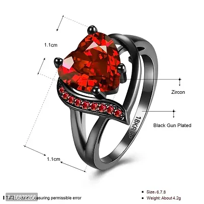 AJS Rings for Women and Girls | Fashion Finger Ring | Red Crystal Stone Studded Rings | Black Gun Plated Ring | Heart Shaped Ring for Women | Accessories Jewellery for Women-thumb3