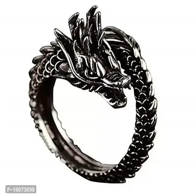 AJS Silver Dragon Ring Adjustable Silver Men's Ring, Wild Dragon Ring