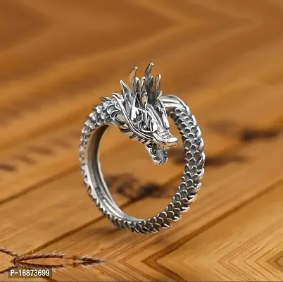 AJS Silver Dragon Ring Adjustable Silver Men's Ring, Wild Dragon Ring-thumb5