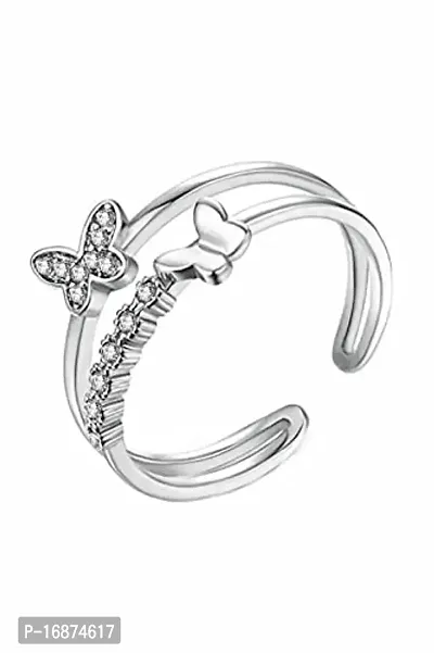 AJS A.D Butterfly Rings for Women and Girls Stainless Steel Jewelry Gift Comfort Fit | Wedding Wear Ring For Women | Perfect Gift For Valentine's Day (Pack of 1-A.D Butterfly Silver Ring)