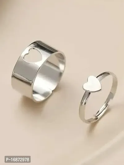 AJS Stunning Valentine Gift Silver Heart Shape Couple Ring Matching Wrap Finger Ring-thumb2