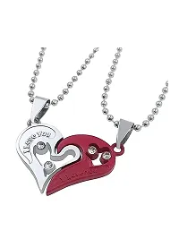 AJS Unisex Red Silver Stainless Steel Heart Locket Pendant-thumb2