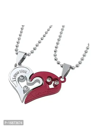 AJS Unisex Red Silver Stainless Steel Heart Locket Pendant-thumb3