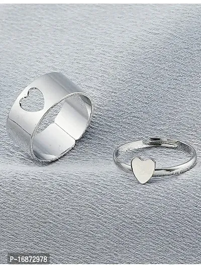 AJS Stunning Valentine Gift Silver Heart Shape Couple Ring Matching Wrap Finger Ring-thumb5