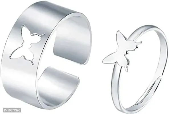 AJS Stunning Valentine Gift Proposal Silver Butterfly Couple Ring for Women and Men