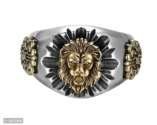 AJS Silver Tiger Head Ring Adjustable Silver Men's Ring, Wild Tiger Ring 40
