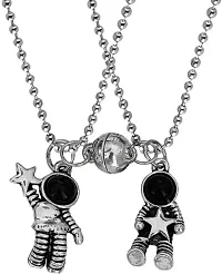 AJS I Love You 2 Pcs Magnetic Valentines Day Mutual Attraction Broken Heart Shape Romantic Love Couples Promise 2 In 1 Duo Round Ball Spaceman Astronaut Pendant Locket With Chain-thumb1