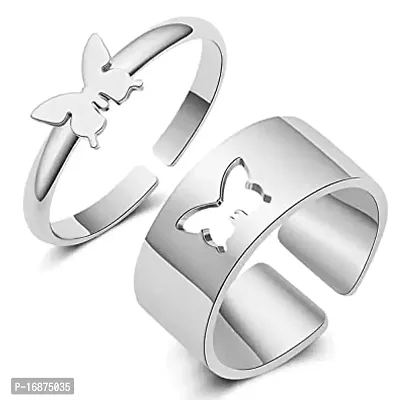 AJS Shine Butterfly Rings for Couple Grade 316 Stainless Steel Jewelry Gift Comfort Fit | Wedding Ring For Boys and Girls | Perfect Gift For Valentine's Day (Pack of 2 - BUTTERFLY RING)-thumb0
