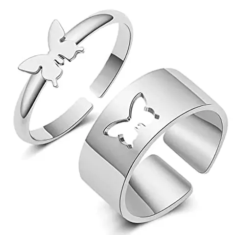 AJS Shine Butterfly Rings for Couple Grade 316 Stainless Steel Jewelry Gift Comfort Fit | Wedding Ring For Boys and Girls | Perfect Gift For Valentine's Day (Pack of 2 - BUTTERFLY RING)